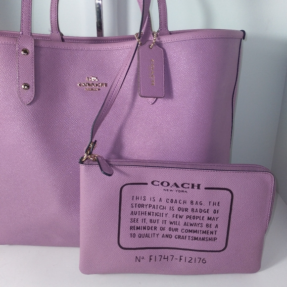 Authentic Coach F1747-F12176 Reversible Lavender/Brown Wild Flower City Tote - Picture 13 of 16